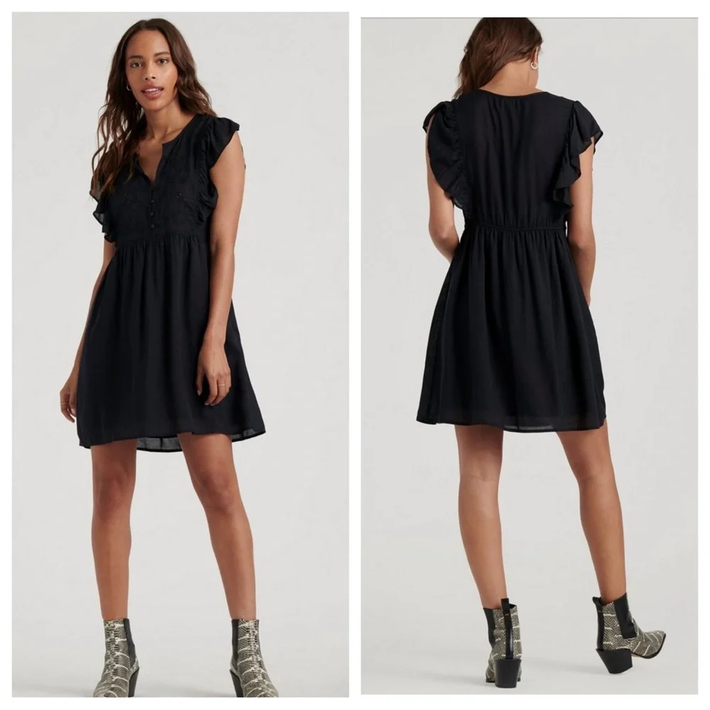 NWT Lucky Brand Isabella Embroidered Mini Black Dress Eyelet Cotton $90